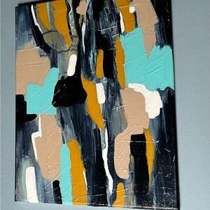 Abstract Canvas Art in Black, Gold, and Teal